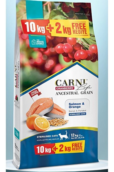 Carni Life Somon Portakal ve Kızılcıklı Kısırlaştırılmış Yetişkin Kedi Maması 10 + 2 KG