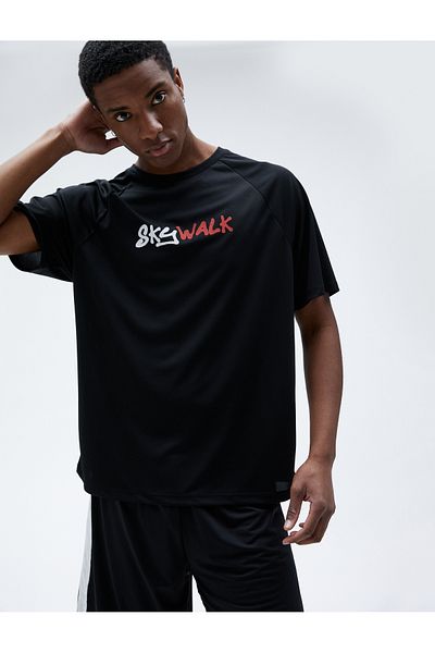 Koton Sports Oversize T-Shirt Slogan Printed Crew Neck Raglan Sleeve