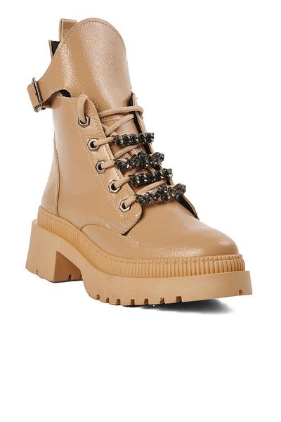 AYAKMOD Γυναικείες μπότες Nude Wrinkled Patent Leather
