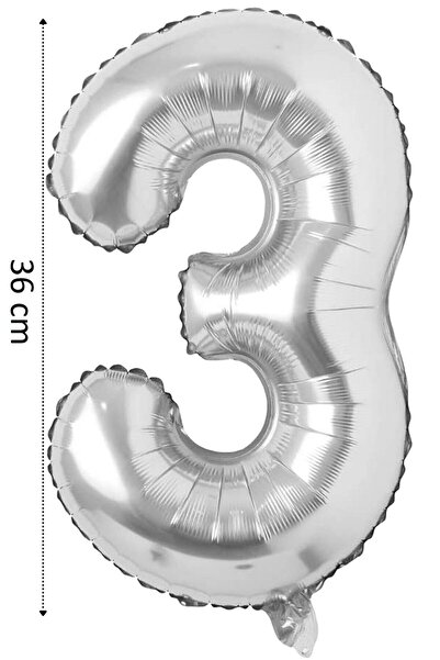 Onay Store Foil Balloon Number 3 Helium Balloon 36 Cm Silver Color - Birthday...