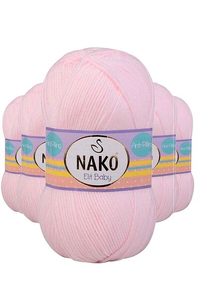NAKO 5 Pieces Elite Baby Hand Knitting Thread Non-Pilling Baby Wool Soft Pink 2892