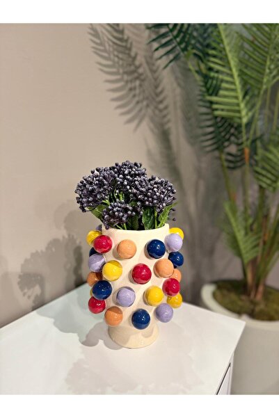 Evdema Vitale Seramik Puantiyeli Küçük Vazo 19*19*24 cm AK.KD0012