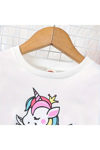 darko Unicorn White Sweatshirt - Printed Tutu - Φόρεμα με φούστα - Sweat φόρεμα - Rainbow Girl