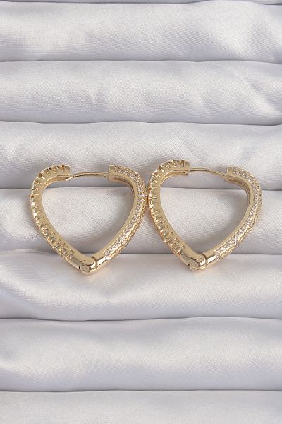 Skygo Gold Colored Zircon Stone Motif Brass Heart Earrings - Tj-bkp9285