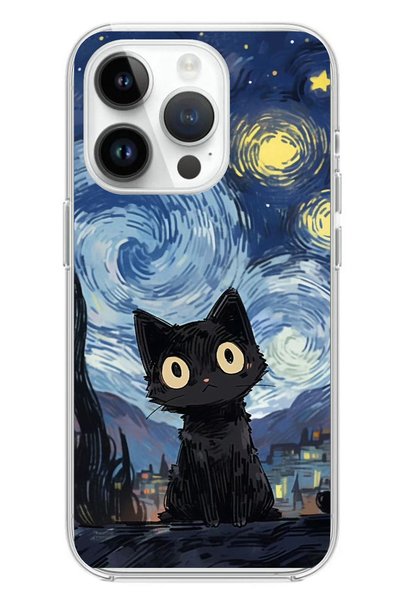 TechTree iPhone 14 Pro Max Compatible Midnight Cat Design Clear Silicone Case