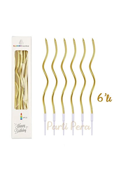 parti pera Altın Renk Gold Pasta Mumu Spiral Kıvrık Mum 6'lı