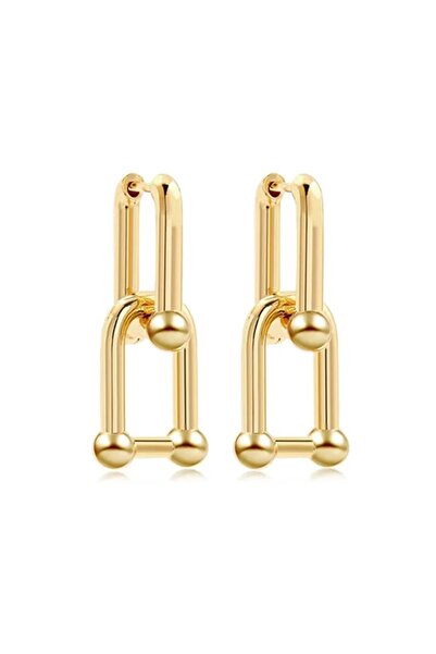 MUCCY Pieces of Style Altın Kaplama Süper Trend Model Çelik Küpe 3,8cm 11 gr