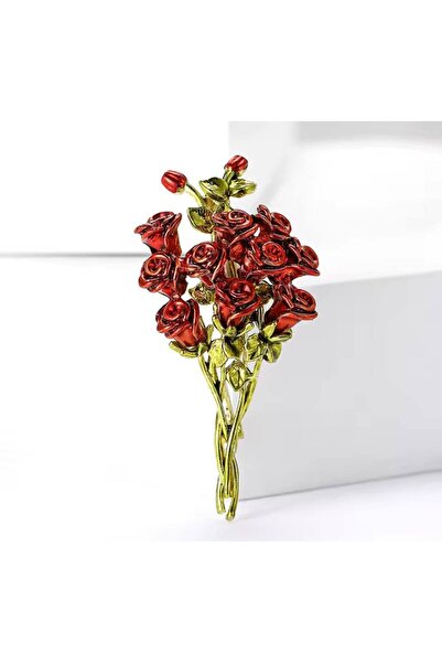 ESJ Zarif Buket Kırmızı Gül Kadın Broş