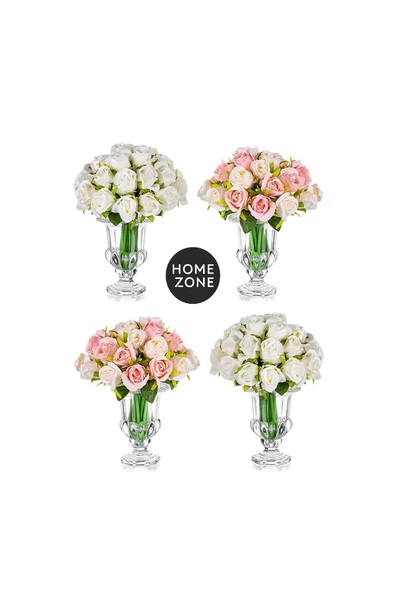 Home Zone Set of 4 Small Glass Vases for Centrepieces Vintage Crystal Clear Vase