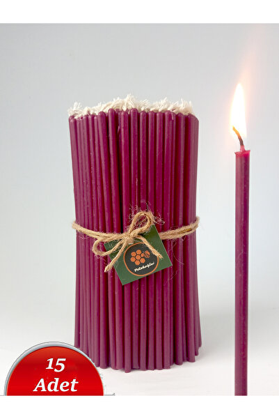Petekoğlu (15 ADET) Balmumu Mum Dilek Mumu Doğal Petek Ince Uzun Parti Nişan Düğün Ritüel Mum Mor