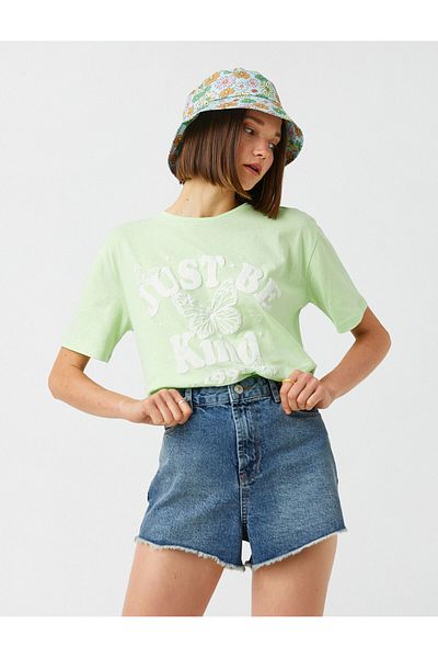 Koton Slogan Printed T-Shirt Crew Neck Short Sleeve