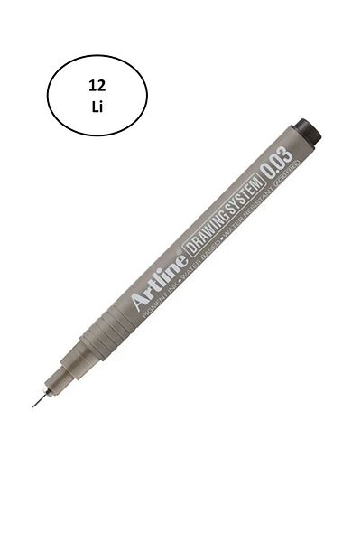 artline 2303 0.03 Black Drawing Pen - Pack of 12