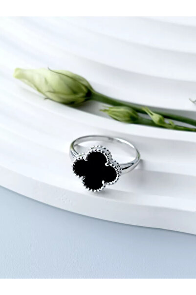 ANGELSS JEWELLERY Black Silver Ring Adjustable (Clover Model Black Silver Rin...