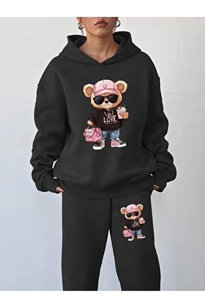 Sezon tekstil Γυναικείο σετ φόρμας με κουκούλα και στάμπα AYICIK