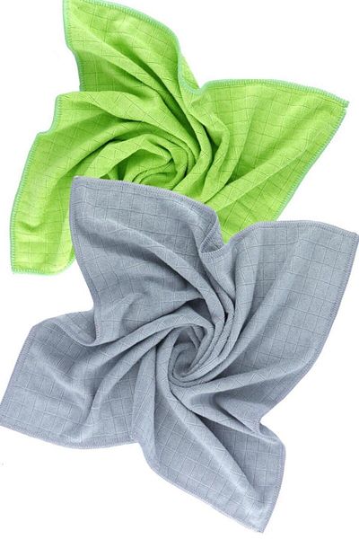 Silver Universal Checkered 2-Piece Microfiber 40x40cm Cleaning Cloth - Green/grey