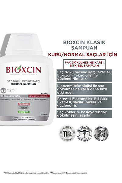 Bioxcin Klasik Kuru Ve Normal Saçlar Için Şampuan 300 Ml - Genesis Saç Dökülmesi Şampuanı Kuru ve Normal Saç