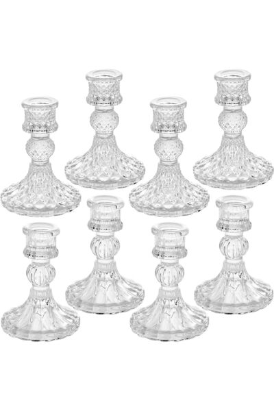 Home Zone مجموعة من 8 قطع من حاملات الشموع الزجاجية الشفافة تتضمن نمطين من ال...