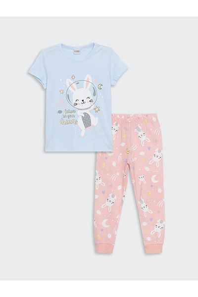 LC Waikiki Set de pijamale pentru fete cu imprimeu pentru copii LCW Kids