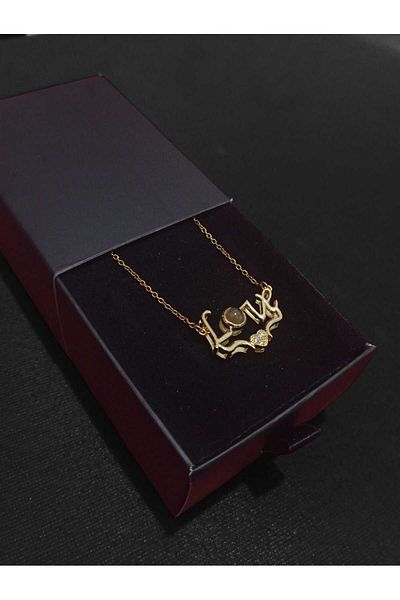 Last For Sell Zircon Stone Necklace with Love Written in Special Box, Stone Color Changing Steel Necklace