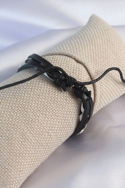 Skygo Black and White Leather String Men's Bracelet - TJ-EB3586