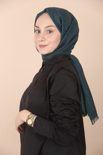 Nursima Şal cu picioare de gâscă din caşmir Sima verde petrol
