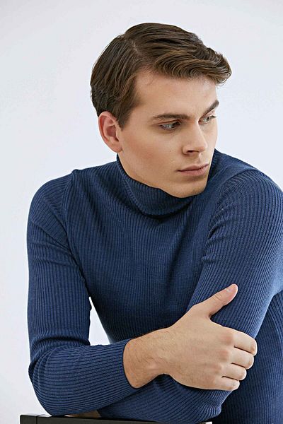 Twn Slim Fit Indigo Rib Knit Half Fisherman πουλόβερ