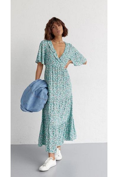 Natavanbutık Long Ruffles and Floral Print Dress