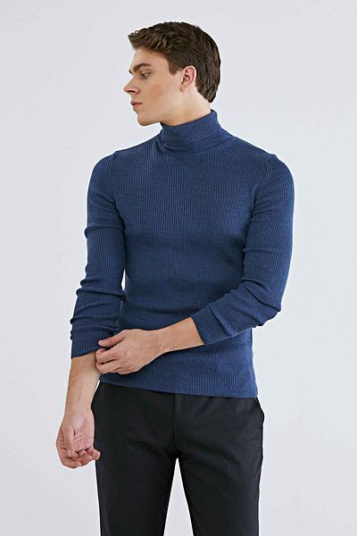 Twn Slim Fit Indigo Rib Knit Half Fisherman πουλόβερ