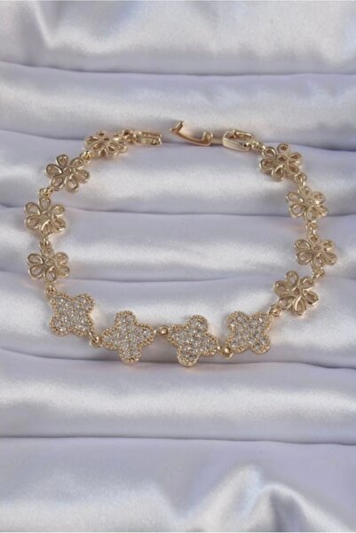 ANGELSS JEWELLERY Gold  Zirkon Taşlı VIP Bileklik (Yonca Model Zirkon Taşlı G...