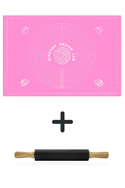 Atlas Mutfak طقم من قطعتين بساط لف العجين سيليكون وردي مقاس 45 × 65 سم وبكرة ...