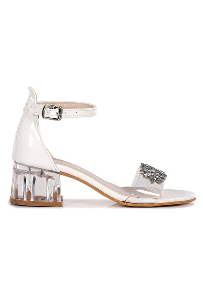 KARAMAZI Yangu Patent Leather Stone Girl's 3 cm Transparent Heeled Sandals Evening Dress Shoes