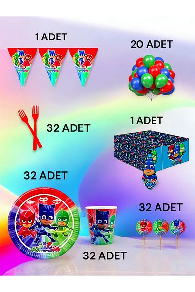 VibeHome Pijamask Themed L Pack for 32 - Birthday Party and Fun Events