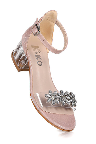 KARAMAZI Yangu Stoned Girl's 3 cm Transparent Heeled Sandals Evening Dress Shoes