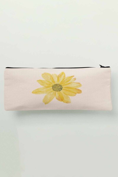 qoeuyl boutique Чанта за грим с жълт цветен принт, платнена, калъф за моливи, портфейл