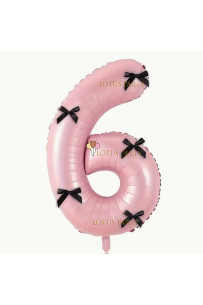 LOTUS PARTY بالون أرقام وردي مع شريط أسود - بالون أرقام وردي مع فيونكة سوداء ...