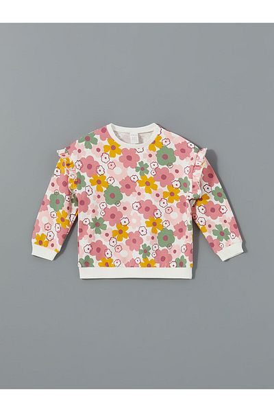 LC Waikiki Baby Girl Sweatshirt & Sweatpants Set of 2, Crew Neck and Floral Design