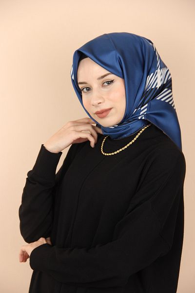 PAPLİO FERRE Eșarfă din mătase din twill cu model de dungi İNDIGO Pablio Ferre