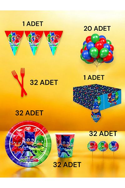 VibeHome Pijamask Themed L Pack for 32 - Birthday Party and Fun Events