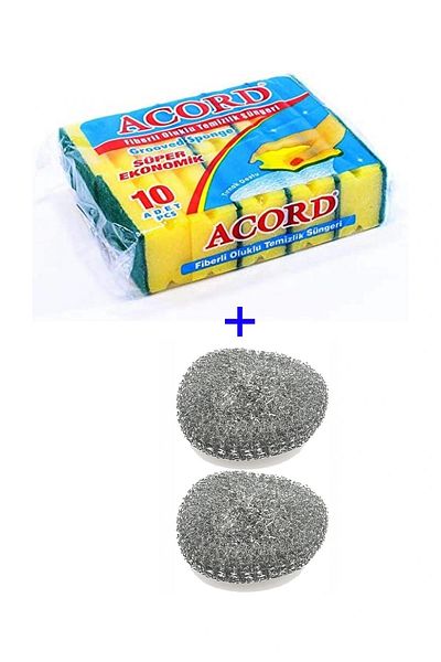 Acord Corrugated Dish Sponge Economic Package 10 Pieces Easy Cleaning 2 Pieces Dish Wire Gift