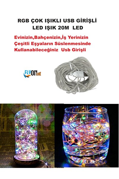 FLYONLOOK USB GİRİŞLİ RGB ÇOK IŞIKLI  LED IŞIK 20 METRE EV, BAHÇE, OFİS , ÇEŞ...