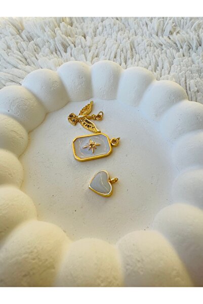 Takıkraliyeti Mineli kuzey yıldızı,mini kalp ve anka kuş 3'lü kolye ucu