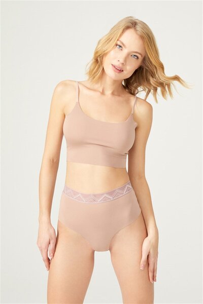 Cottonhill Základní laserem střižené tanga kalhotky s vysokým pasem 5 balení - 2