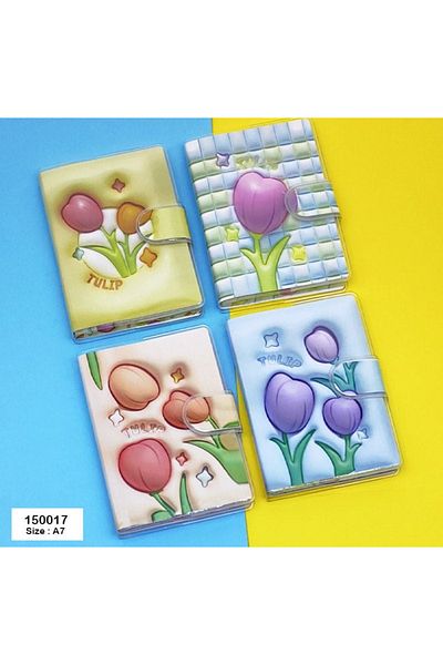 Kawai Tulip Patterned Transparent Covered Embossed Look A7 Notepad