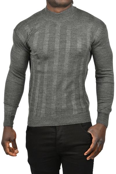 DeepSEA Men's Anthracite Thick Striped Knitted Patterned Half Turtleneck Turtleneck Knitwear Sweater 2505513