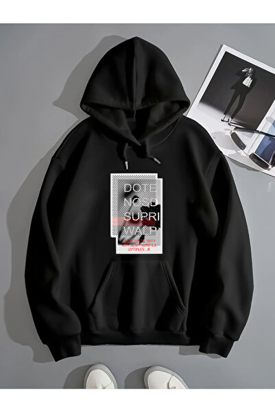 Generic Brand Unisex 2ip Raised DOTE NOSD Black Oversize Sweatshirt