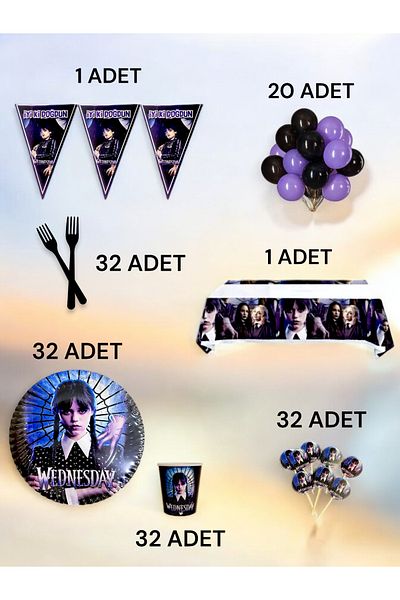 VibeHome Wednesday Themed L Pack for 32 - Birthday Party and Fun Events