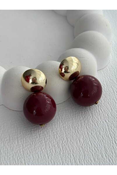 Luparadis Özel Seri Gold Detay Bordo Top Küpe