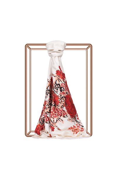 ipekevi White-Red Silk Shawl 2677 - White-Red