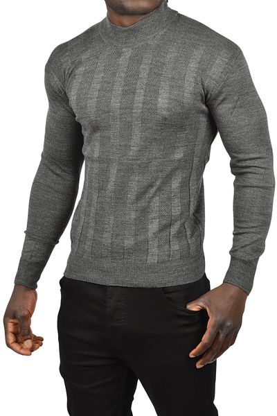 DeepSEA Men's Anthracite Thick Striped Knitted Patterned Half Turtleneck Turtleneck Knitwear Sweater 2505513
