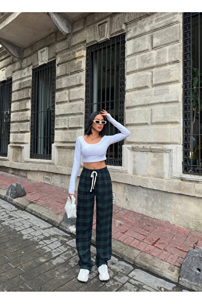 RE7EDİ UNİSEX YEŞİL LARCİVERT RELAX KARELİ EKOSE EŞOFMAN ALTI RE7EDİ